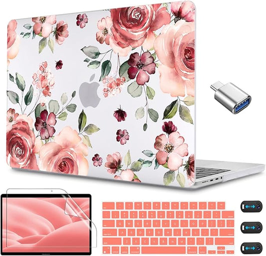 CISSOOK Matte Frosted Floral Hard Shell Case for MacBook Pro 14 Inch 2026 2025 2024 2023 2021 Release Model M5 M4 M3 M2 M1, Case for MacBook Pro 14" with Touch ID