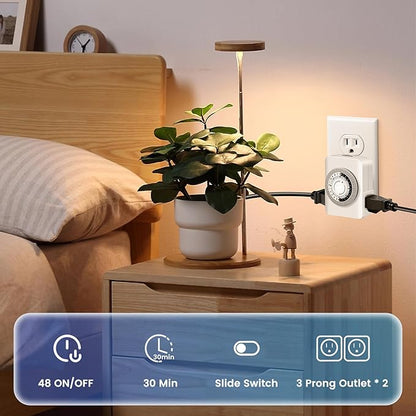 Timers for Electrical Outlets Indoor, AaiVrylliz 3-Prong Dual Outlet Timer,24-Hour 30 Minute Daily On/Off Cycle, Plug-in Mechanical Timers for Christmas Lights, Lamps, Grow Light