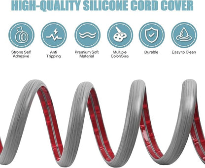 Floor Cord Cover Self Adhesive Cord Hider,10FT Cable Management, Extension Strip Protector for Wires, Prevent Cable Trips for Offices, Gyms, Exhibitions Cavity:0.51"(W) x 0.3"(H) Gray Wood