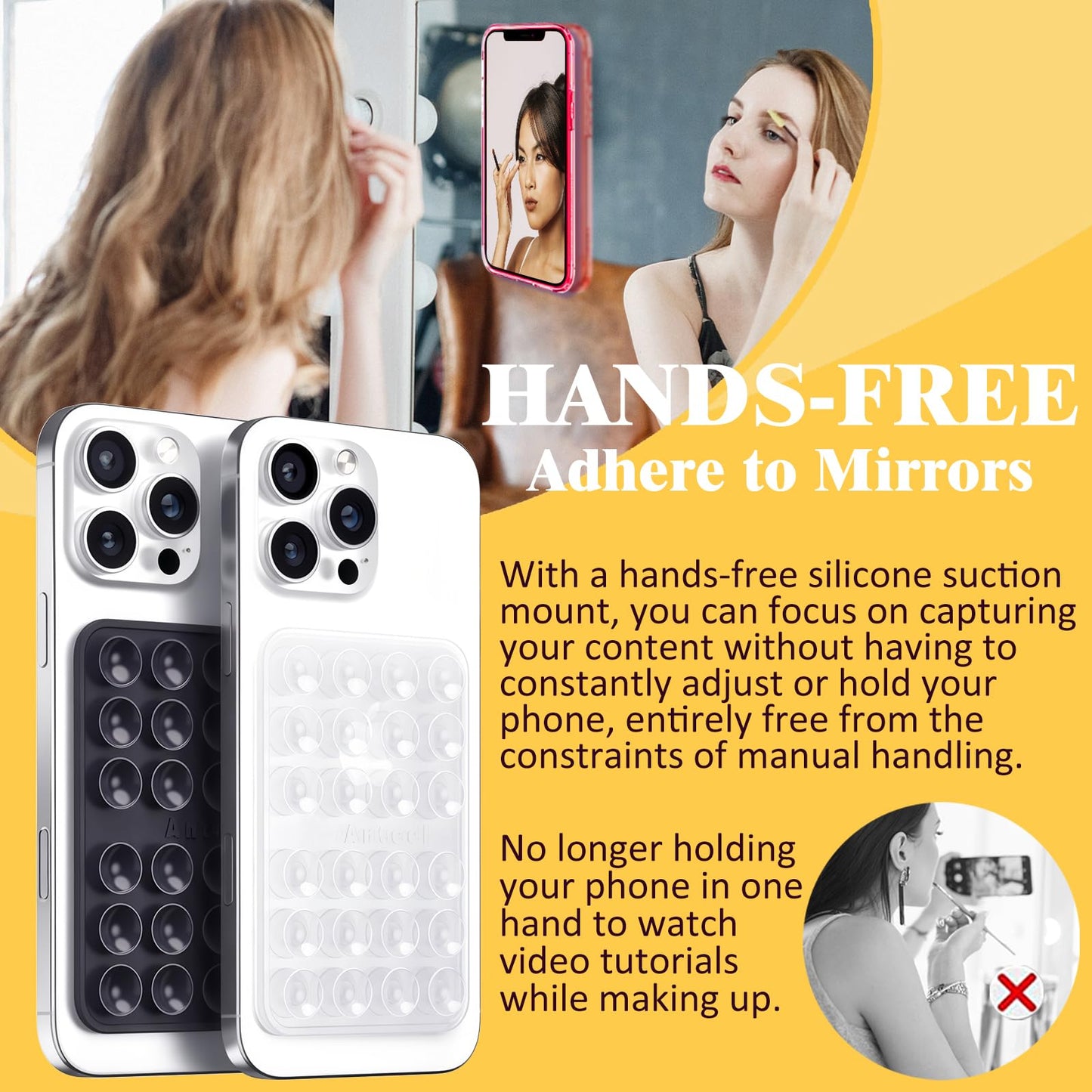 JingJinYY Medium-Sized Silicone Suction Phone Case Adhesive Mount, Enhanced Suction Power and Upgraded Thickened Sticky Phone Grip, Durable, Hands-Free Sticky Phone Holder, 2.28"x3.46" (White)