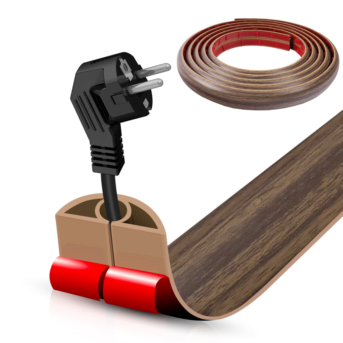 Floor Cord Cover Self Adhesive Cord Hider,10FT Cable Management, Extension Strip Protector for Wires, Prevent Cable Trips for Offices, Gyms, Exhibitions Cavity:0.39"(W) x 0.27"(H) Black