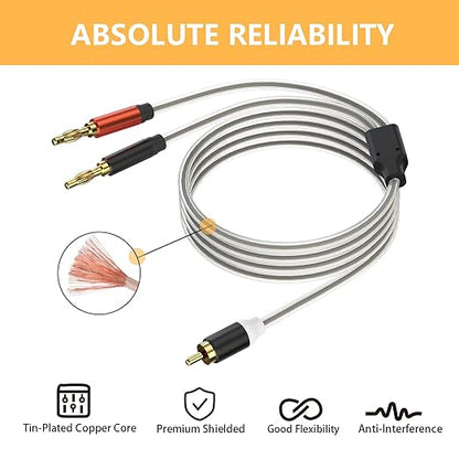 HOSONGIN RCA to Banana Plug Speaker Cable 10 Feet -2 Pack, Gold-Plated Dual-Shielding Hi-Fi Stereo Cable for Home Theater/Amplifier/Subwoofer/Speaker/Audio Receiver/Vinyl Record Player/SoundBar