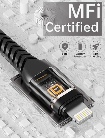 UYOUNG iPhone Charger Cable 3Pack 6FT [Apple MFi Certified] USB to Lightning Cable Nylon Braided Heavy Duty Fast Charging Cord Compatible with iPhone 14/13/12/11/SE/X/XS/XR/8/7/6/6S/iPad - Black