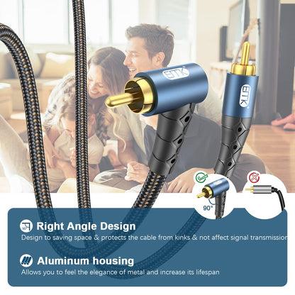 EMK RCA Subwoofer Cable 90 Degree RCA to RCA Audio Cable 24K Gold-Plated Nylon Braided Double Shielded Digital Analogue Supports Amplifiers,Home Theater,Hi-Fi Systems,Subwoofer(30ft/10m)