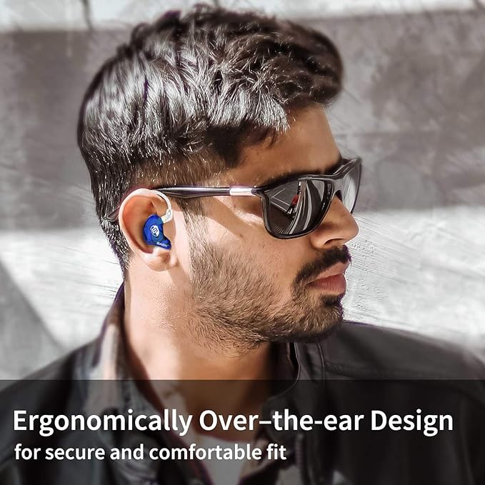BASN Professional in Ear Monitor Headphones for Singers Drummers Musicians with MMCX Connector IEM Earphones (Lux Clear Red Blue)