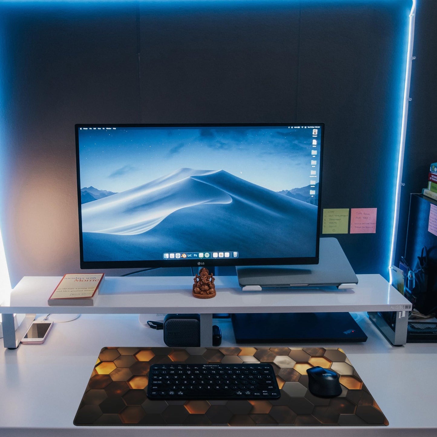 Eflxamz Desk Mat,Golden Honeycomb Technology Desk Pad,Honeycomb Technology Large Gaming Mouse Pad for Desk,Extended Big Computer Keyboard Mouse Pad with Non-Slip Base and Stitched Edge,31.5"x11.8"