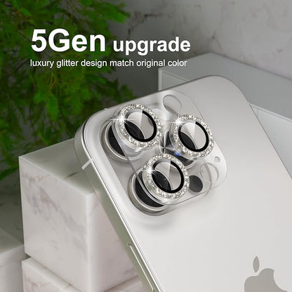 Choiche Compatible for iPhone 16 Pro/iPhone 16 Pro Max Camera Lens Protector, Bling Camera Cover with 9H Tempered Glass Lens Screen Protector Metal Ring Accessories (Clear-Titanium Natural)