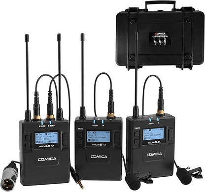 Dual Wireless Lavalier Microphone System,Comica CVM-WM300A UHF 96 Channel Professional Lapel Lav Microphone for DSLR Canon Nikon Sony Camera XLR Camcorder Youtube Interview TV Video Recording(2TX+1RX)