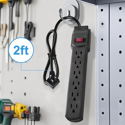 6-Outlet Surge Protector – 250 Joules, 2ft Cord, 15A/125V, 1875W Max – Right Angle Plug, Black – Home, Office, & Electronics Protection