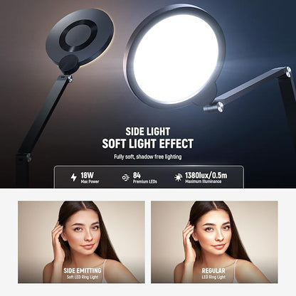 NEEWER Basics 18W 7" Desk Ring Light with Stand, Lighting for Video Conference Streaming Recording Makeup Phone Selfie Computer Laptop Zoom, Full Screen LED Circle Ringlight with Arm & C Clamp, R18