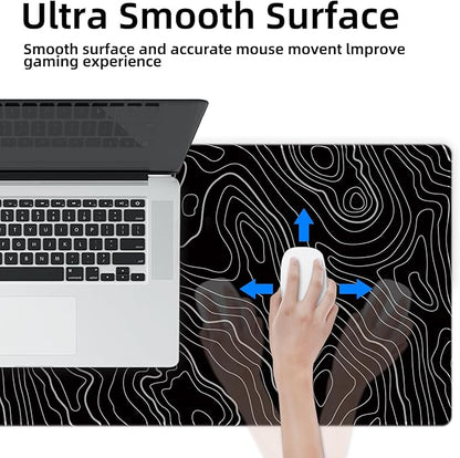 Gaming Mouse Mat Forest Background Pattern XXL XL Large Mouse Mat Long Extended Mouse Pad Desk Mat Non-Slip Rubber Mice Pads Stitched Edges Thin Pad (Topographic Map Balck)