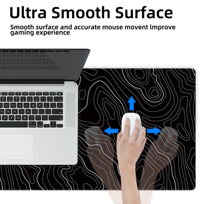 Galdas Mouse Pad For Gaming,XXL XL Large Mouse Mat Long Extended MousePad Desk Mat Non-Slip Rubber Mice Pads Stitched Edges Thin (31.5 x 11.8 x 0.12 Inches) Topographic Map