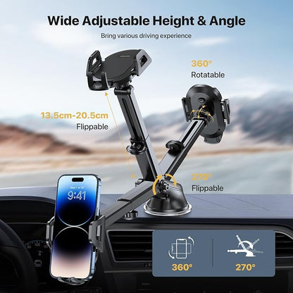 Miracase Phone Holders for Your Car, [Thick Case & Heavy Phone Friendly] Universal Cell Phone Car Mount, 3-in-1 Phone Mount for Car Dashboard Windshield Air Vent Fit for All Smartphones, Grey