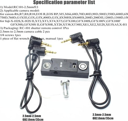 for Fuji/Canon Camera Cable Universal Iron cage Handle Shutter Release Accessory Shutter Cord RC101-E3/2.5mm Remote Control xt2 xt3 xt4 xt5 gfx50/50r/50s/100/100s can80d 90d r8 r10 650d 800d