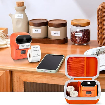 Case Compatible with Phomemo M110 Label Maker - Portable Mini Bluetooth Thermal Label Maker Carrying Storage Bag for Printer Labels, USB Cable and Accessories (Box Only) - Orange