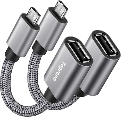 USB to Micro USB Adapter 2 Pack, Unidirectional Micro USB Male to USB Female 2.0 OTG On-The-Go Cable Converter, Nylon Braided, Aluminum Shells for S7 LG, Flash Drive, Mouse, Keyboard, Game Controller