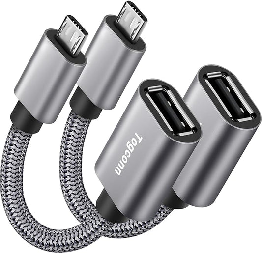 USB to Micro USB Adapter 2 Pack, Unidirectional Micro USB Male to USB Female 2.0 OTG On-The-Go Cable Converter, Nylon Braided, Aluminum Shells for S7 LG, Flash Drive, Mouse, Keyboard, Game Controller
