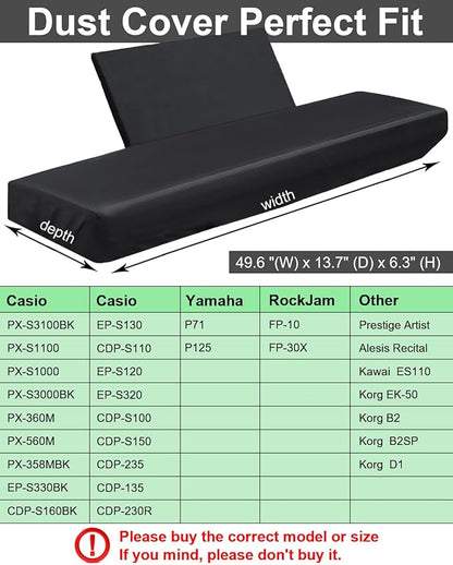 Elastic Lock Music Keyboard Dust Protector Cover - Water Proof, Stretchy, Full for Digital Pianos, Full Cover Elastic Lock Music Protector Case (88 Keys, Black)