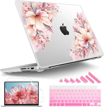 Tuiklol for M4 MacBook Pro 14 Inch Case 2024-2021 Release A3112 A3401 A3185/M3 A2918 A2992/M2 A2779/M1 A2442 Pro/Max Chip,Hard Shell Case with Screen Protector for Touch ID,Big Floral