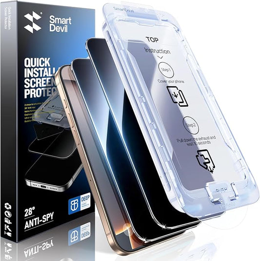 SMARTDEVIL 2PACK for iPhone 16 Pro Privacy Screen Protector Anti-Glare Tempered Glass [True 28°Anti Spy] [9H Hardness] [Auto Dust-Elimination Install] [Bubble Free]