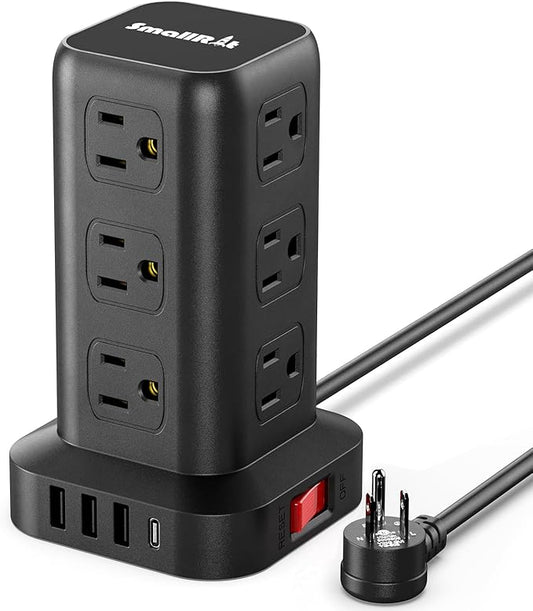 Extension Cord with Multiple Outlets, SMALLRT Power Strip Tower, Outlet Extender with 12 AC Outlets 4 USB, 6.5FT Extension Cord for Home Dorm Room, Office Supplies,Overload Protection