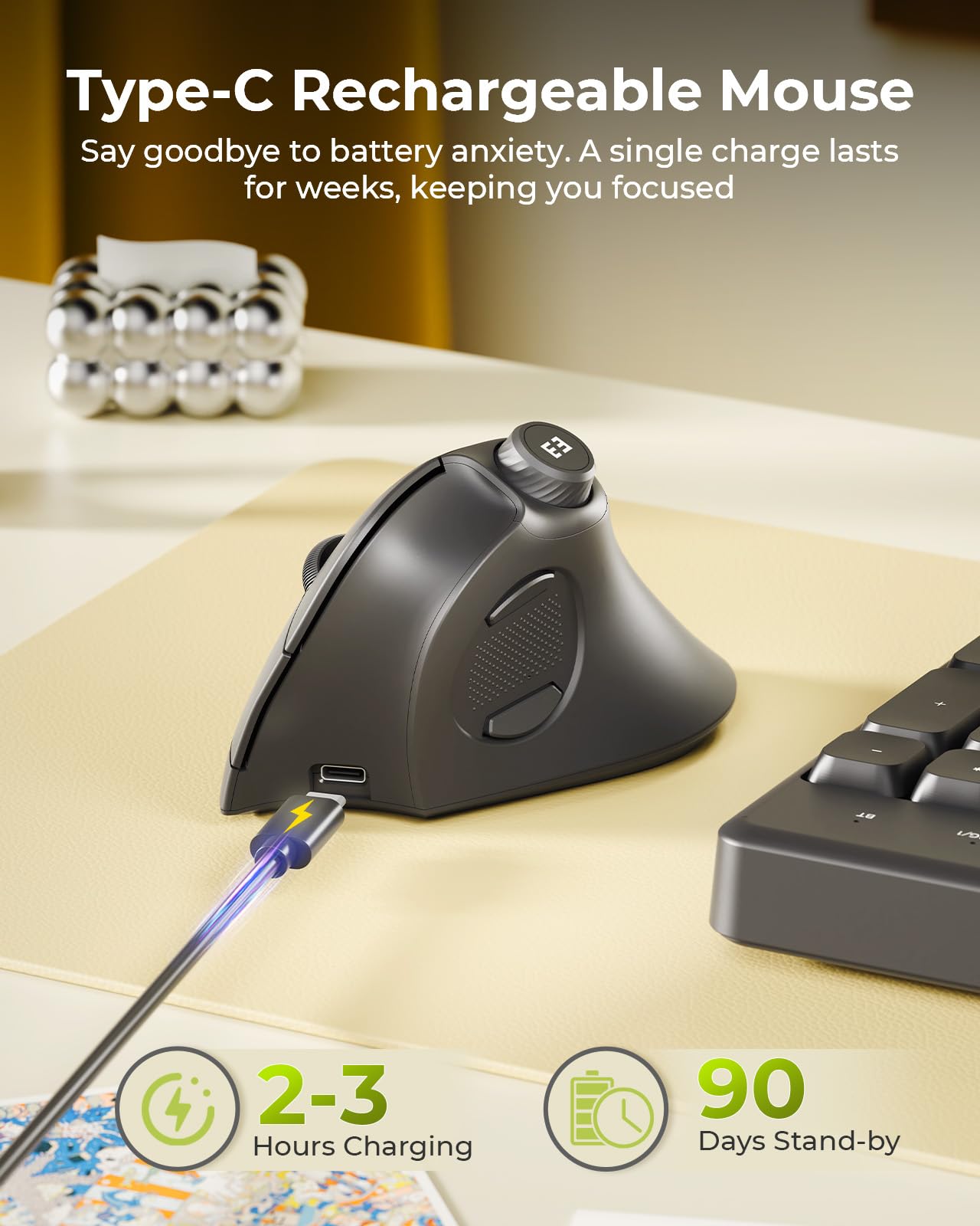 seenda MOU-302 Wireless Bluetooth Ergonomic Vertical Mouse with Volume Knob