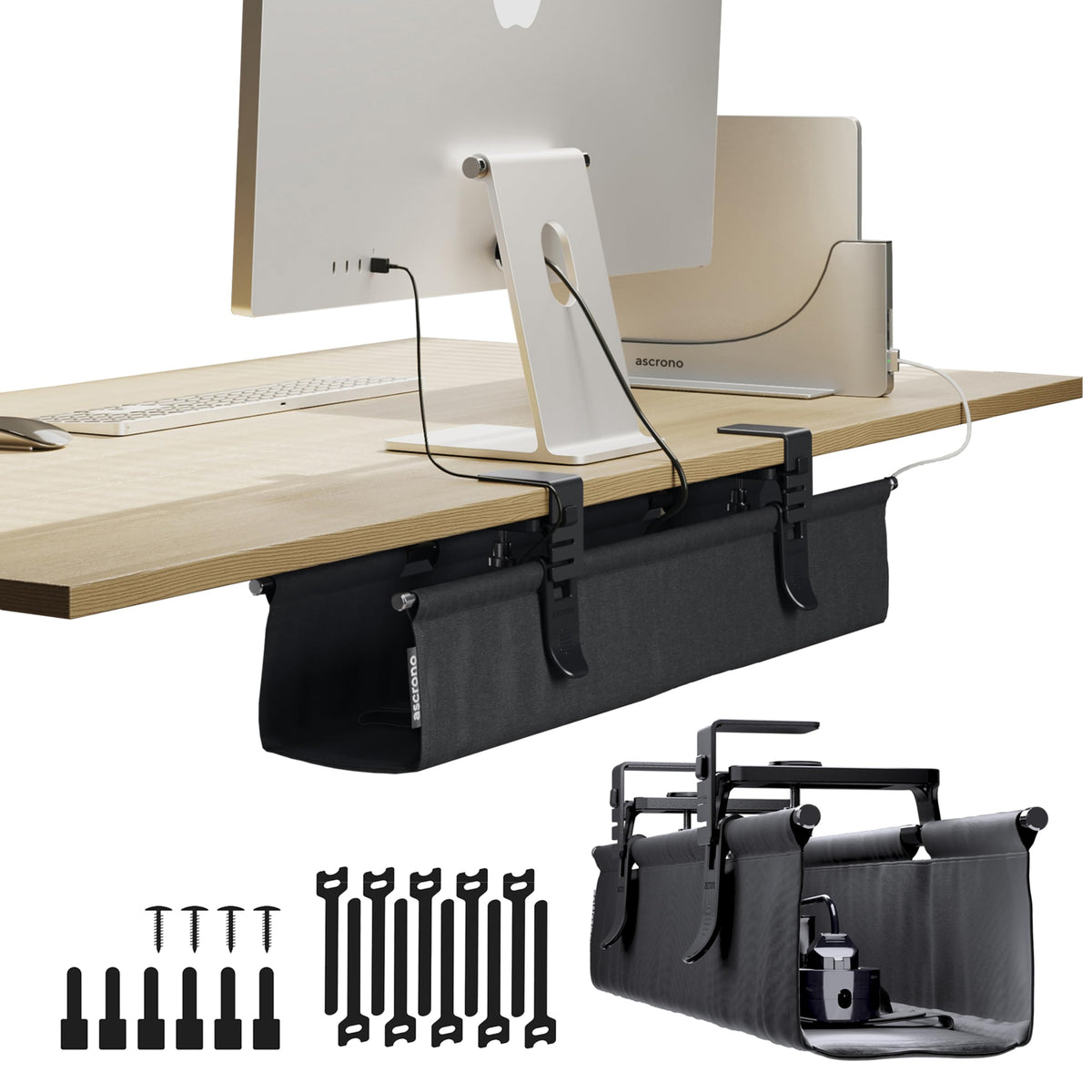 Ascrono Original Under Desk Cable Management Tray, Black, 27.3"