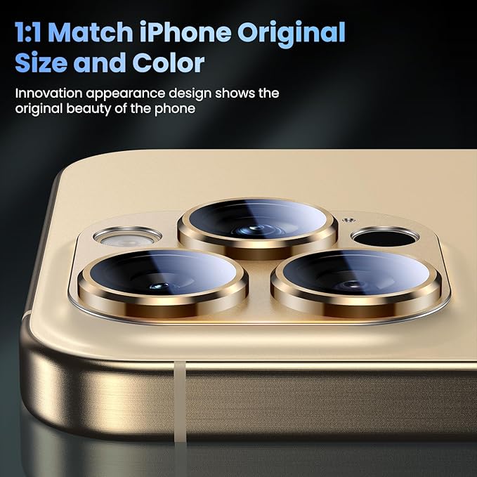 Uyiton Compatible with iPhone 16 Pro/iPhone 16 Pro Max Camera Lens Protector - [Not Easy to Break][Strong Adsorption][Case-Friendly] Metal Tempered Glass Rear Camera Screen Cover - Gold, 2 Pack