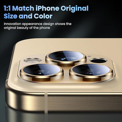 Uyiton Compatible with iPhone 16 Pro/iPhone 16 Pro Max Camera Lens Protector - [Not Easy to Break][Strong Adsorption][Case-Friendly] Metal Tempered Glass Rear Camera Screen Cover - Gold, 2 Pack