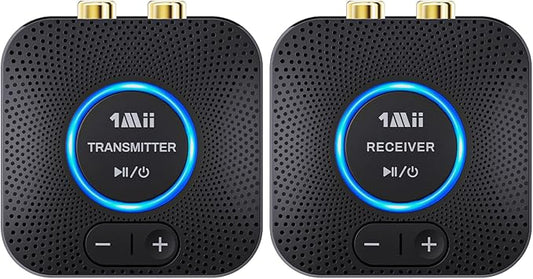 1Mii 2.4GHz Wireless Audio Transmitter Receiver Set for TV, 260Ft/80M Long Range 25ms Low Latency with AUX RCA in/Out,Wireless Audio Adapter for TV PC Powered Speaker Amplifier Soundbar