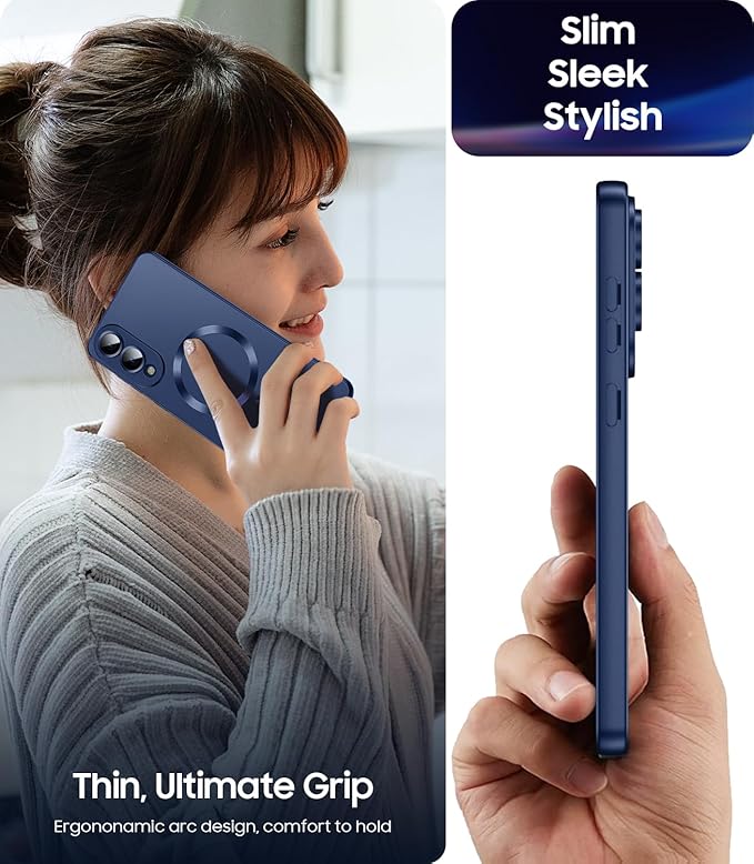Magnetic for Samsung Galaxy S25 Edge Case [Compatible with MagSafe][Built-in Camera Lens Protector] Slim Soft Silicone Bumper Shockproof Metallic Luster Phone Case (Blue)