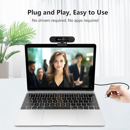 2K QHD Webcam with Windows Hello Facial Recognition, 4MP Computer Camera with Noise-reducing Mic, Privacy Cover, 92° FOV Laptop Webcam for Video Conferencing, Live Streaming, Online Learning