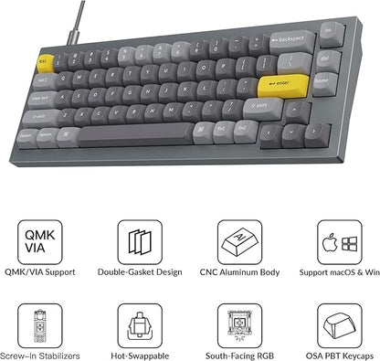 Keychron Q2 Wired Custom Mechanical Keyboard, QMK/VIA Programmable Macro, Full Aluminum, Hot-Swappable Gateron G Pro Red Switch, 65% Layout Double Gasket Compatible with Mac and Windows - Grey