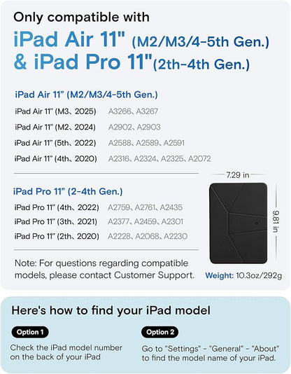 MOFT Dynamic Folio Case for for iPad Air 11-inch M3 M2 2025 2024/10.9 Air 5th 4th Generation 2022 2020, iPad Pro 11 Inch 4th/3rd/2nd Gen, Silm Magnetic Stand Case with 20+ Viewing Angles, Jet Black