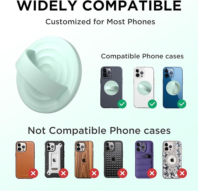 Magnetic Phone Ring Grip Holder, Silicone Finger Loop Grip, Compatible with MasSafe, Back of Phone for iPhone Pro Max/Plus/16/15/15/14/13/12 Series, Mint Green