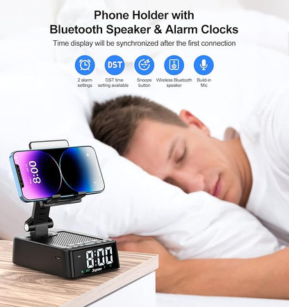 Gifts for Men and Women, Phone Stand with Bluetooth Speaker and 360° Rotable Angel Adjustable Cell Phone Holder for Home Office with HD Subwoofer Sound Fits All Phones,Tablets (Black)