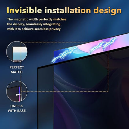 Magnetic Invisible Hidden Design Computer Privacy Screen Filter 24 Inch for Frameless Monitor 16:9 Aspect Ratio, Removable Anti Glare Blue Light Protector, Double Sided Reversible Eye Care 24in Film