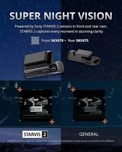 MAGELLAN 3 Channel 4K Dash Cam for Cars, 4K Front + 2K Wide Angle(170°) + 2K Rear, Fatigue Alert, Ultra-Precise GPS, STARVIS 2 IMX678, Wi-Fi, App Control, Parking Mode, 64GB Card Included (DR50)