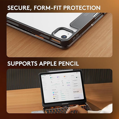 GUSGU Transparent Case with Wireless Keyboard only for 2024 iPad Pro 13-in.(M4), 7 Colors Backlight, Trackpad, 360°Rotating Stand for iPad Pro 13, Tech Style