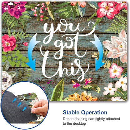 Mouse Pad, Floral Inspirational Quote Mousepad, Square Waterproof Pad Non-Slip Rubber Base MousePads for Office Laptop, 9.5inchx7.9inchx0.12inch Inch (Motiavation You Got This)