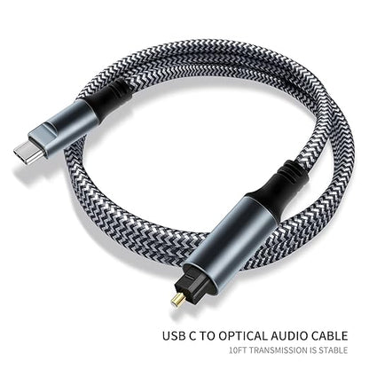 Kumiho Braided USB C to Optical Audio Cable 10Ft USB C to Toslink Optical Cable with Gold-Plated Connector for TV/Soundbar, Sony PS5,Speakers & Home Theater Systems