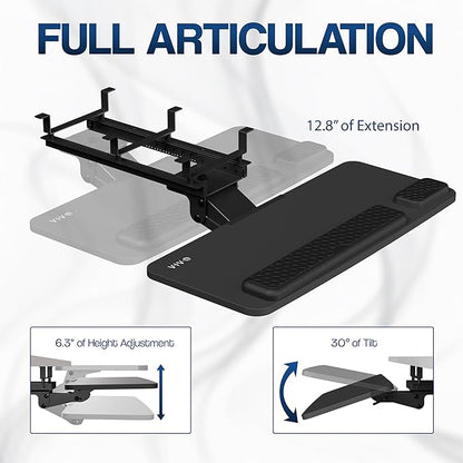 VIVO Premium Adjustable Computer Keyboard and Mouse Platform Tray, Ergonomic Under Table Desk Mount Drawer with Padding, Black, MOUNT-KB27P-B