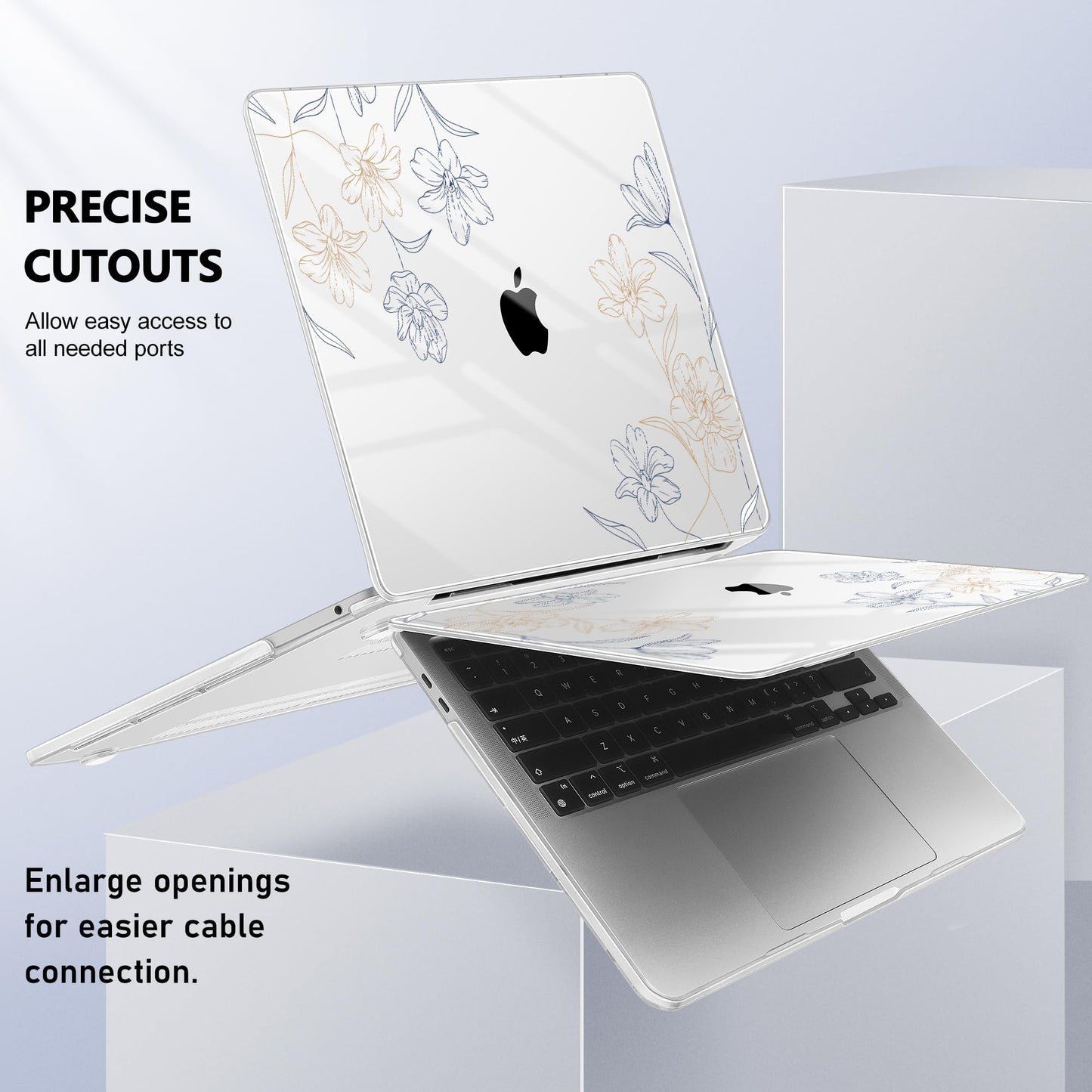 Lepeoac Case for MacBook Pro 13 inch Case M2 2022-2016 A2338 M1 A2251 A2289 A2159 A1989 A1708 A1706, Plastic Hard Shell + Keyboard Cover + Dust Plug, Floral