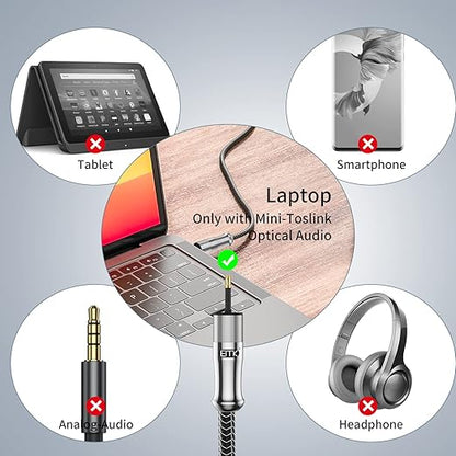 EMK 24K Gold-Plated Toslink to Mini Toslink Cable (6ft/2M) - Digital Optical Audio Cable with 3.5mm Mini Plug for Soundbar, Home Theater, TV - Silver SPDIF Fiber Optic Cable