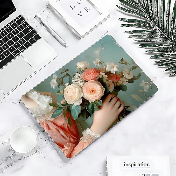 Compatible with MacBook Air 13.3 13.6 Inch Case 2022 2021 2020 2019 Plastic Hard Shell Case Cover,13.3 Air (A1932/A2179/A2337), A Lady with Flowers