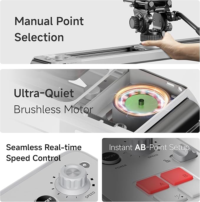 Zeapon EVO 125°Panorama Rotating Motorized Camera Slider, Powerful Quiet Motor for 5.5-11Lbs Payload, 23.6''/60cm Light Compact Slider Dolly with Carrying case, Buttons & App Control (D60 (23.6''))