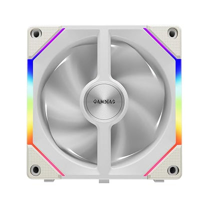 GAMDIAS Aeolus P2-1203U 120mm ARGB PWM Fan(3 Fan Pack w/USB Hub), Include Reverse Fan Blade x3, ARGB Sync Ready, Easy Installation & Cabless Daisy-Chain Design, Silent Operation, Up to 2400RPM, White