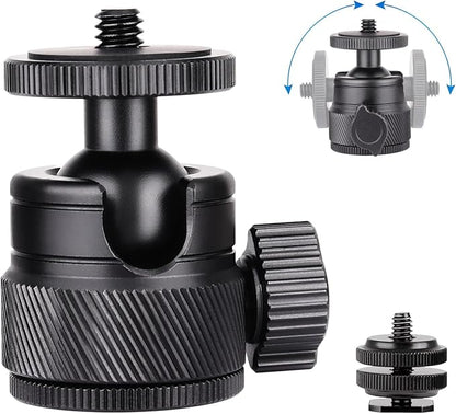 Mini Ball Head, CNC All Metal Aluminum Universal Panoramic Tripod Head Mount for Compact DSLR Action Cam Phone LED Ring Light Monopod Slider, 4.4lb Max Load