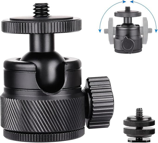 Mini Ball Head, CNC All Metal Aluminum Universal Panoramic Tripod Head Mount for Compact DSLR Action Cam Phone LED Ring Light Monopod Slider, 4.4lb Max Load