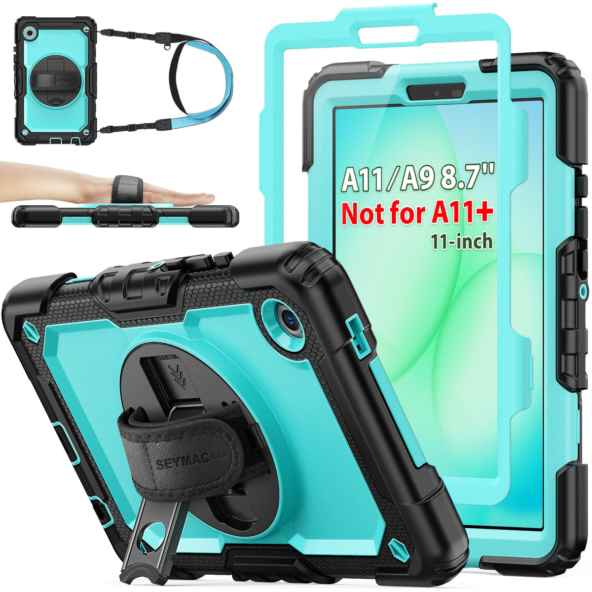 SEYMAC stock Case for Samsung Galaxy Tab A11+ Plus/A9+ Plus 11'', Full-Body Drop Protection Case with Screen Protector Pencil Holder [360° Rotating Hand Strap] &Stand, Purple+Colorful